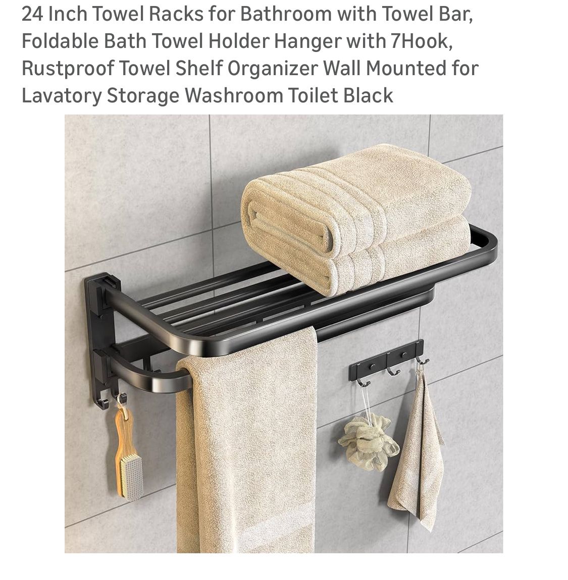 24 inch Towel Rack, Bar,  Towel Holder, Black
