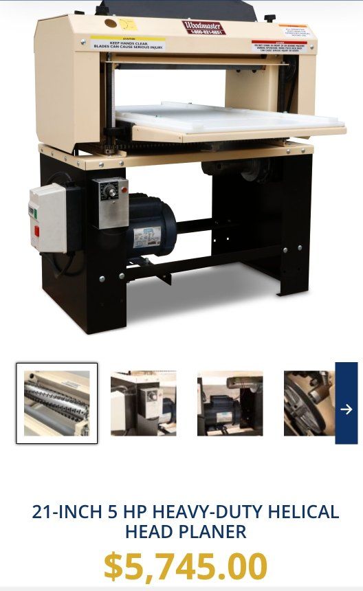 Woodmaster 21-Inch 5 HP Heavy-Duty Variable Speed Helical Head Planer