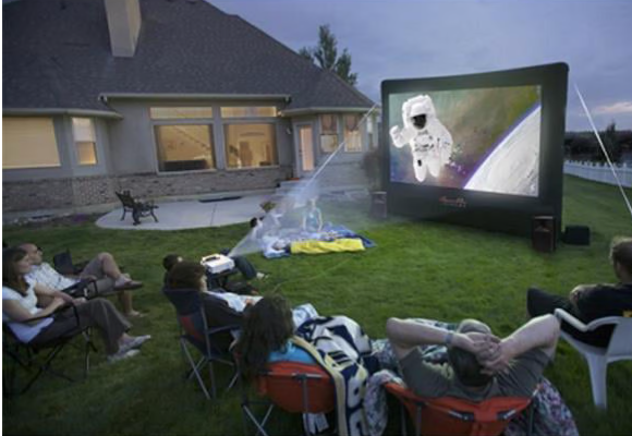 Open Air Home 12' (w) x 7' (H) Inflatable Outdoor Movie Screen System, Optoma Projector