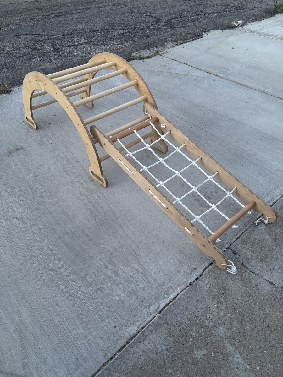 Wooden Montessori Climbing Arch & Ladder with Rope Net - Toddler Play Set, Excellent Condition