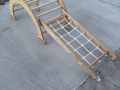 Wooden Montessori Climbing Arch & Ladder with Rope Net - Toddler Play Set, Excellent Condition