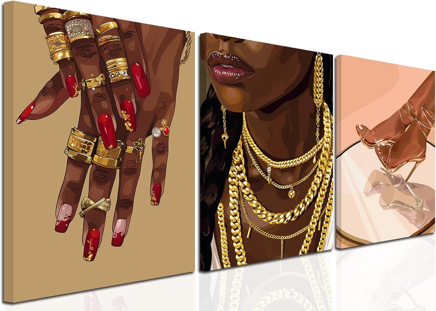 Black Woman Wall Art African American Women Set of 3 Trendy Canvas 16" x 24"