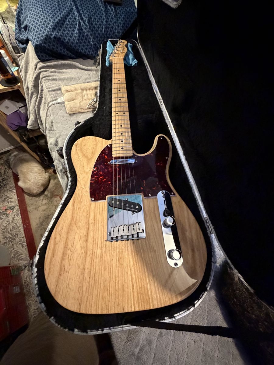 American Made Fender Telecaster Electric Guitar - Natural Wood Finish, Tortoise  And a 100 Watt Fender Amp