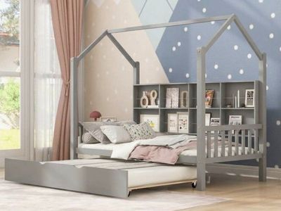 Full House Bed with Pull Out Trundle - Grey