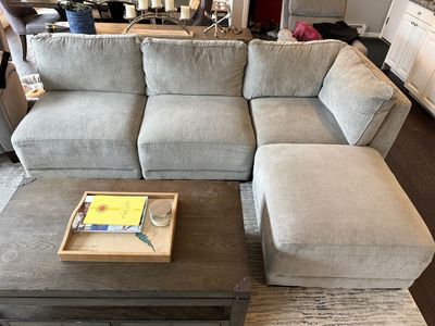 Grey fabric sectional couch