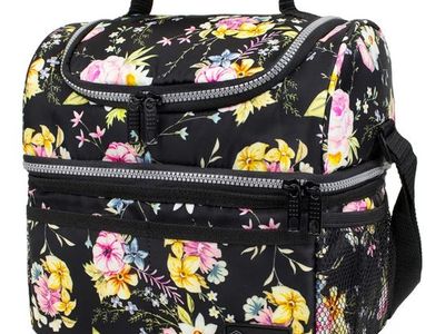 OPUX Floral Insulated Lunch Bag for Women, Double Decker, Leakproof, Meal Prep