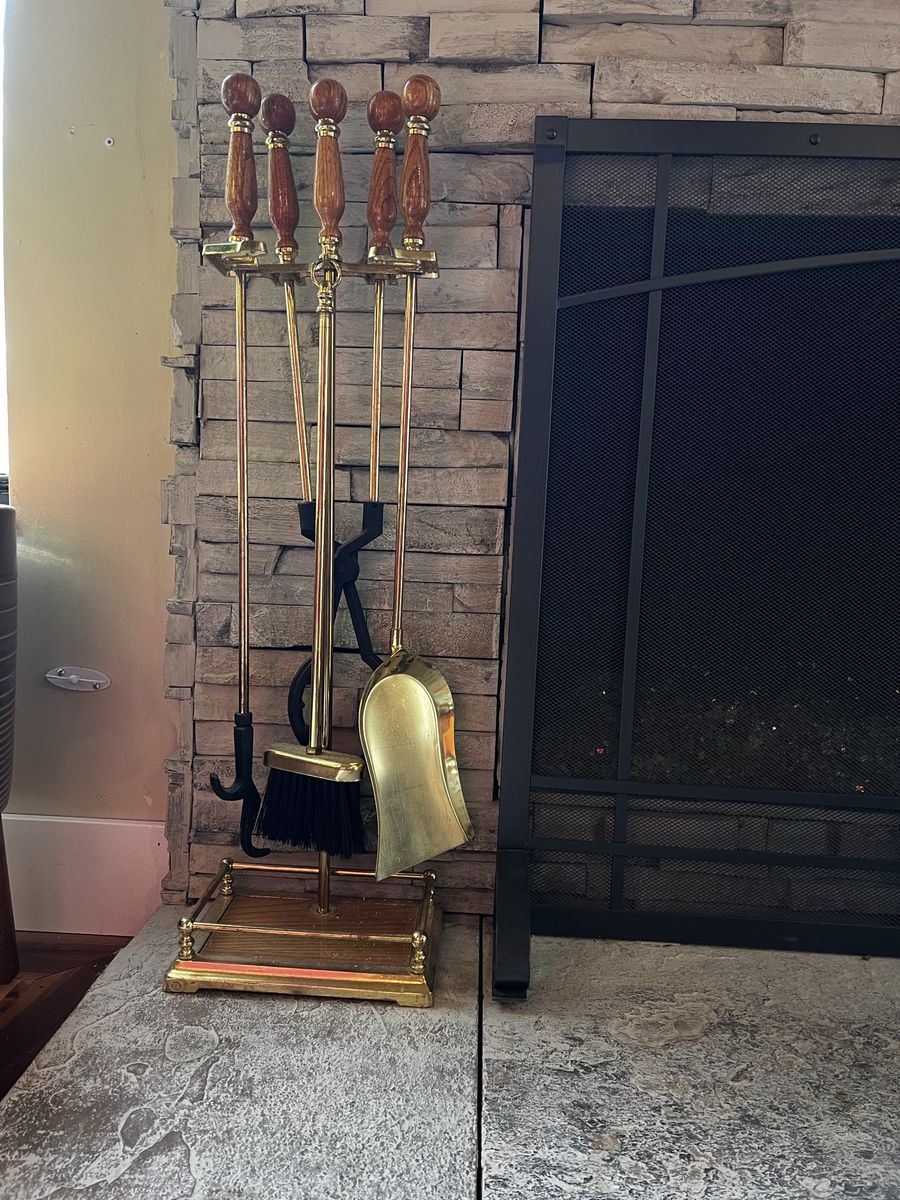 Vintage Brass Fireplace Set