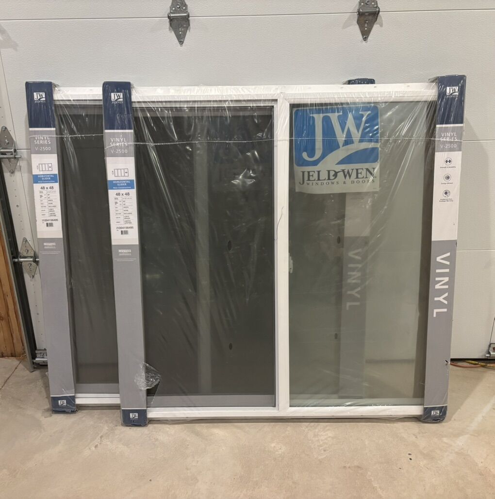 $200 LESS THAN LOWE'S! BRAND NEW (SET OF 2) Jeld-Wen 48”X48" Sliding Vinyl Windows