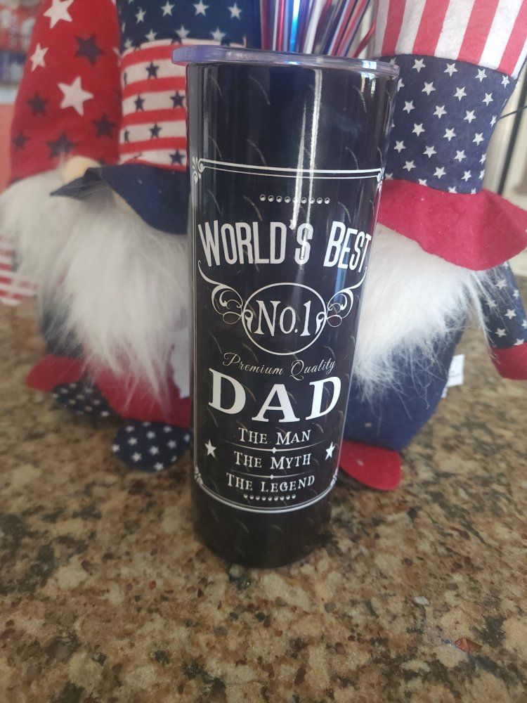 World's Best Dad American Flag Tumbler - The Man The Myth The Legend Insulated 20oz Tumbler. keeps hot drinks hot and cold drink