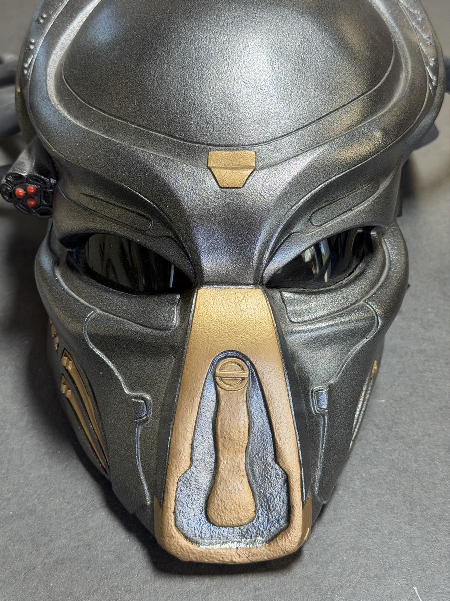 Predator Mask Full Size Replica Cosplay Prop Halloween Costume Gray/Gold Accents