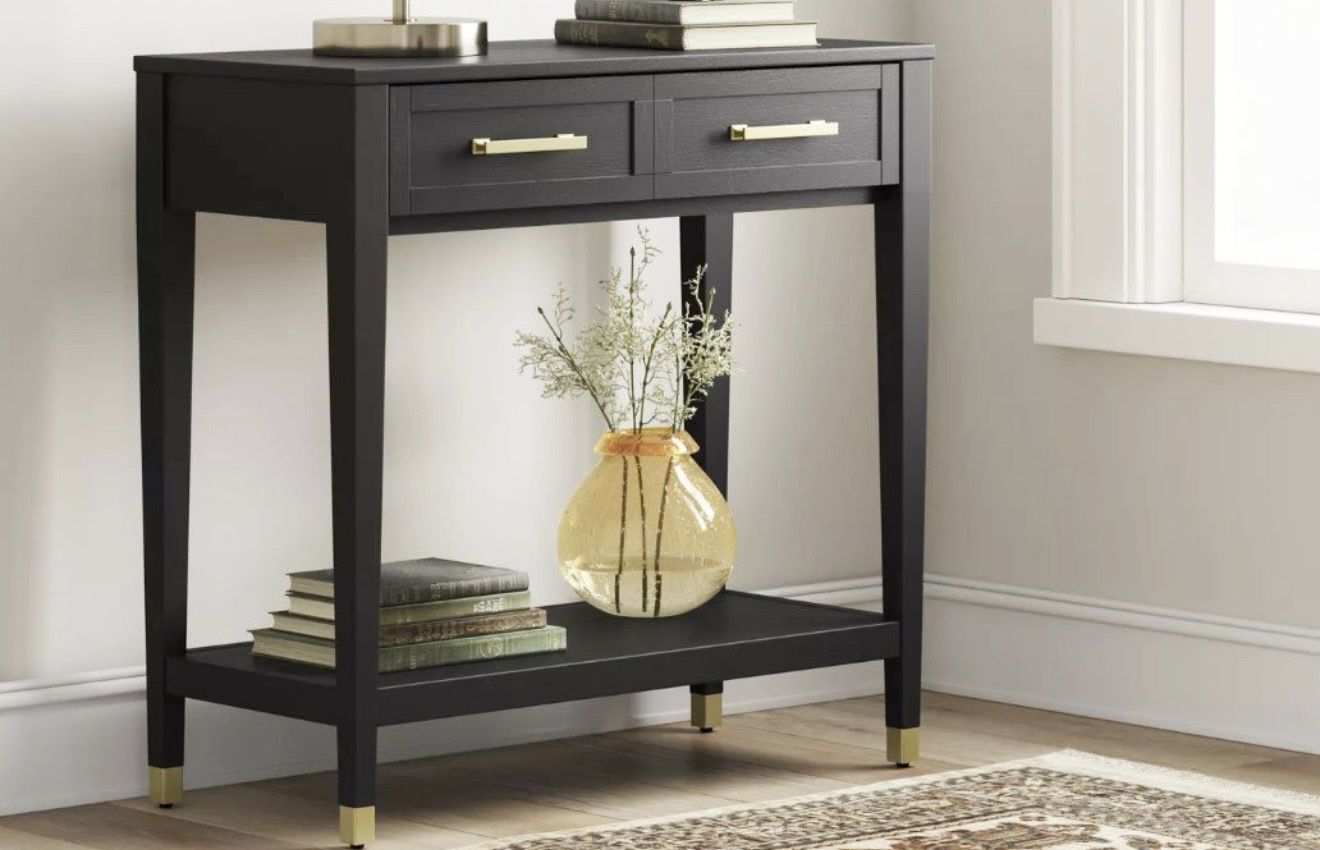 Modern Black Entryway Console Table with 2 Drawers and Lower Shelf