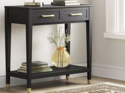 Modern Black Entryway Console Table with 2 Drawers and Lower Shelf