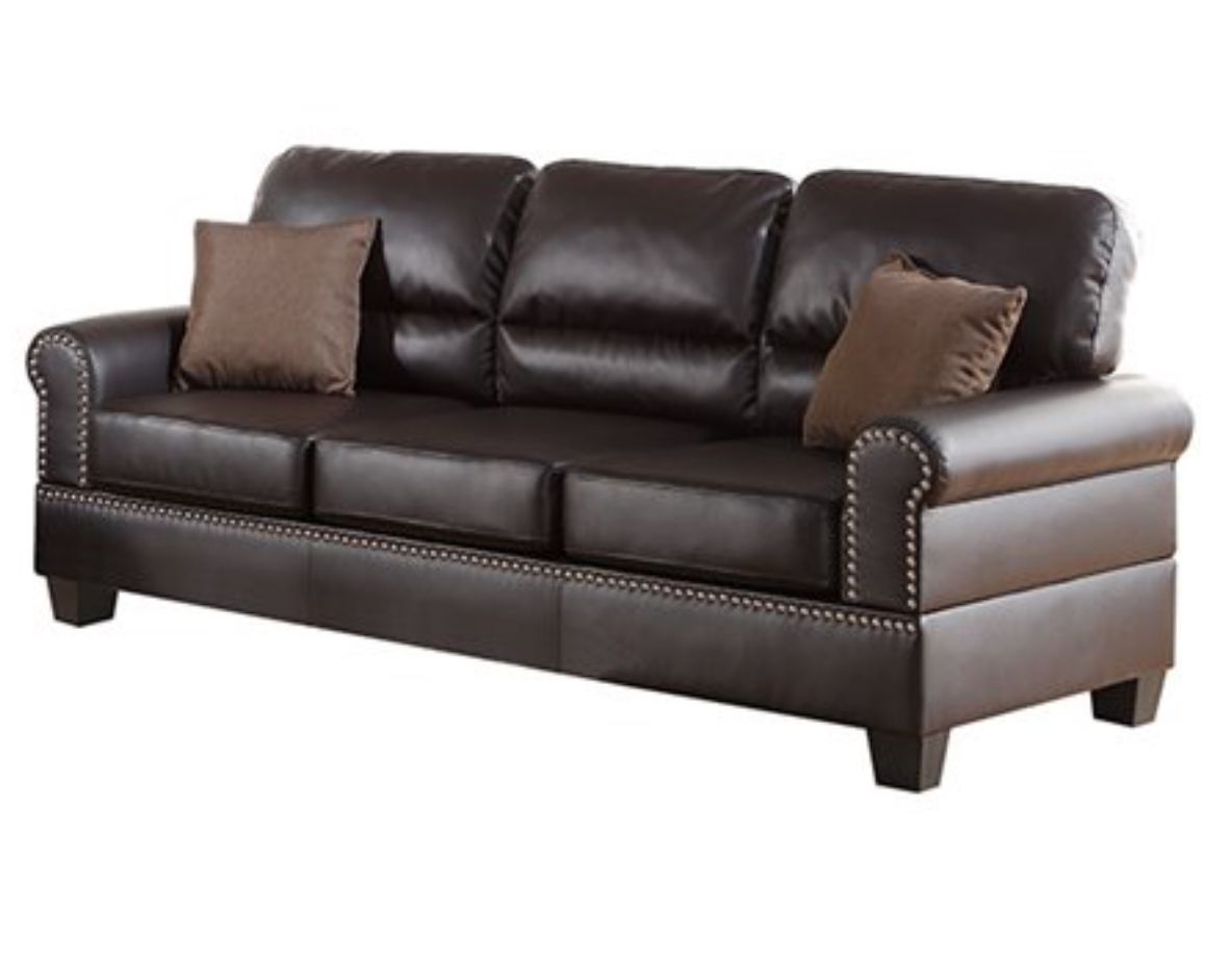Poundex Bobkona faux Leather 3-Seat Sofa with Nailhead Trim (78" W x 35" D x 37" H)