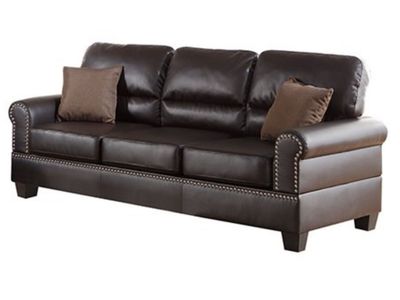 Poundex Bobkona faux Leather 3-Seat Sofa with Nailhead Trim (78" W x 35" D x 37" H)