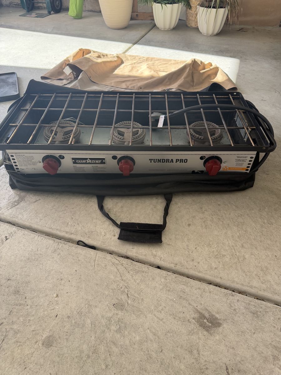 Camp Chef Tundra Pro 3-Burner Stove + Griddle,Carry Bags & Cover
