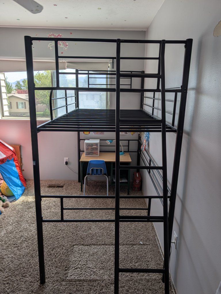 Black Metal Loft Bed Frame - Twin Size