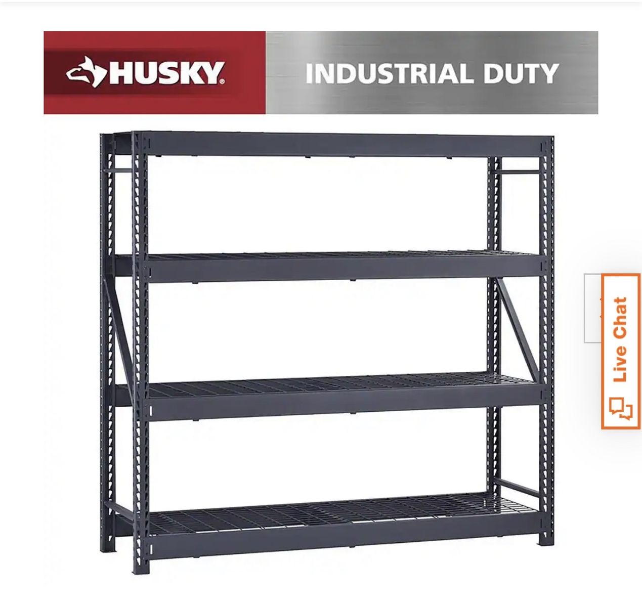 Husky Industrial Duty 4-Tier Steel Garage Storage Shelving Unit, Black, Used