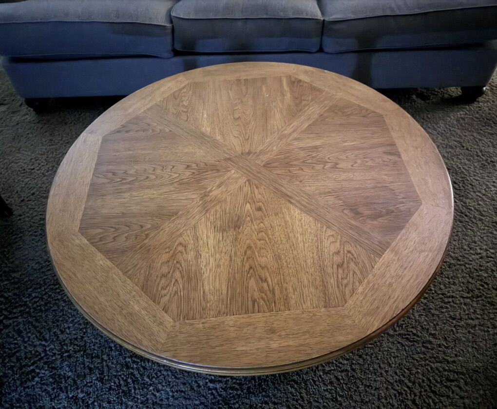 Vintage Solid Wood Round Coffee Table 46 Sunburst