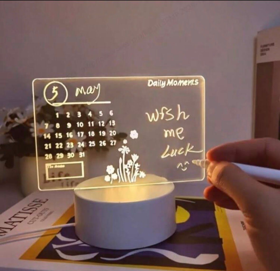 3D Acrylic LED Night Lamp USB Calendar Memo Board Small Accent Lamp Home Decor