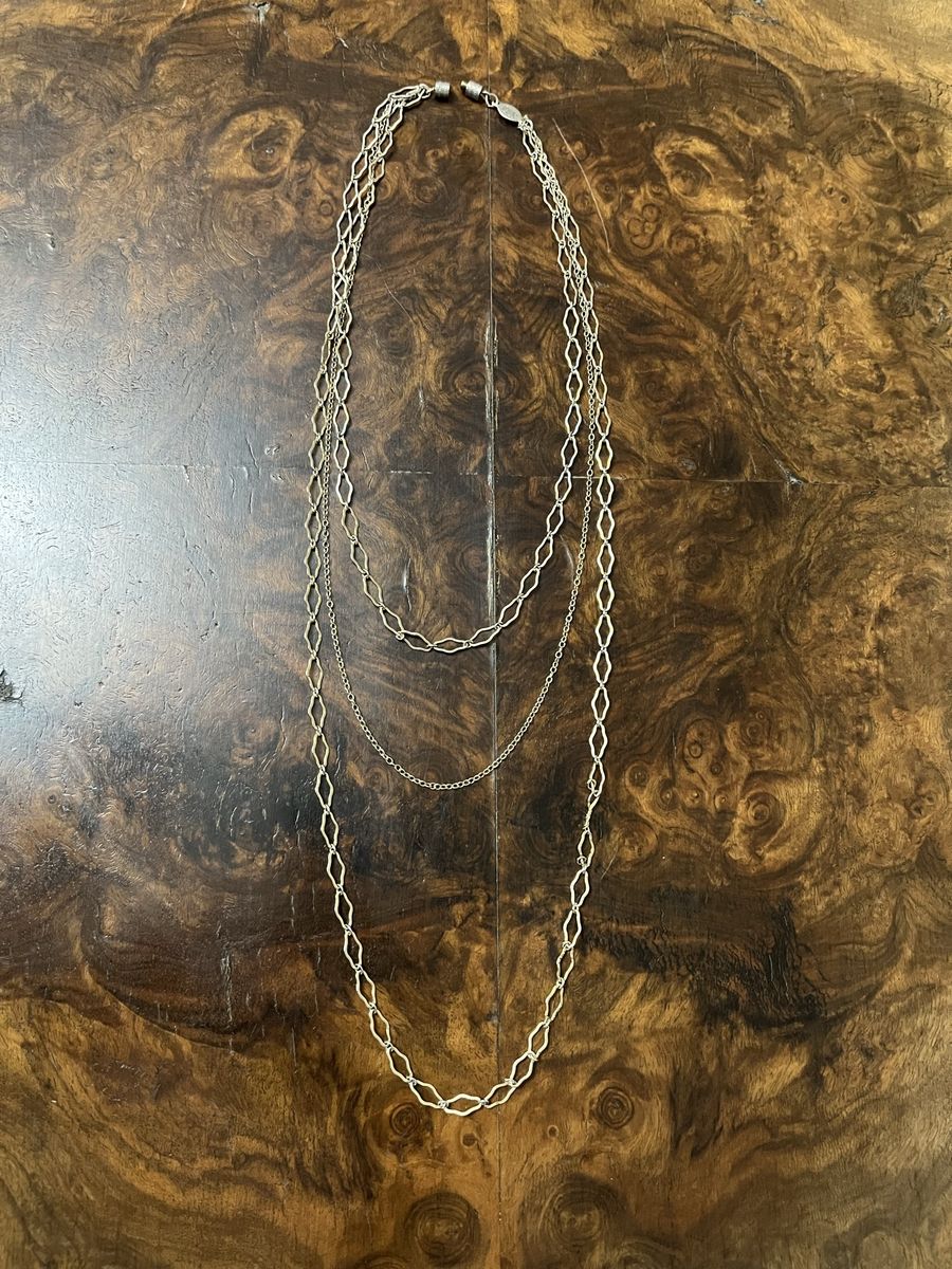 1928 Delicate Three Strand Silver or Gold Chain Necklace -Vintage