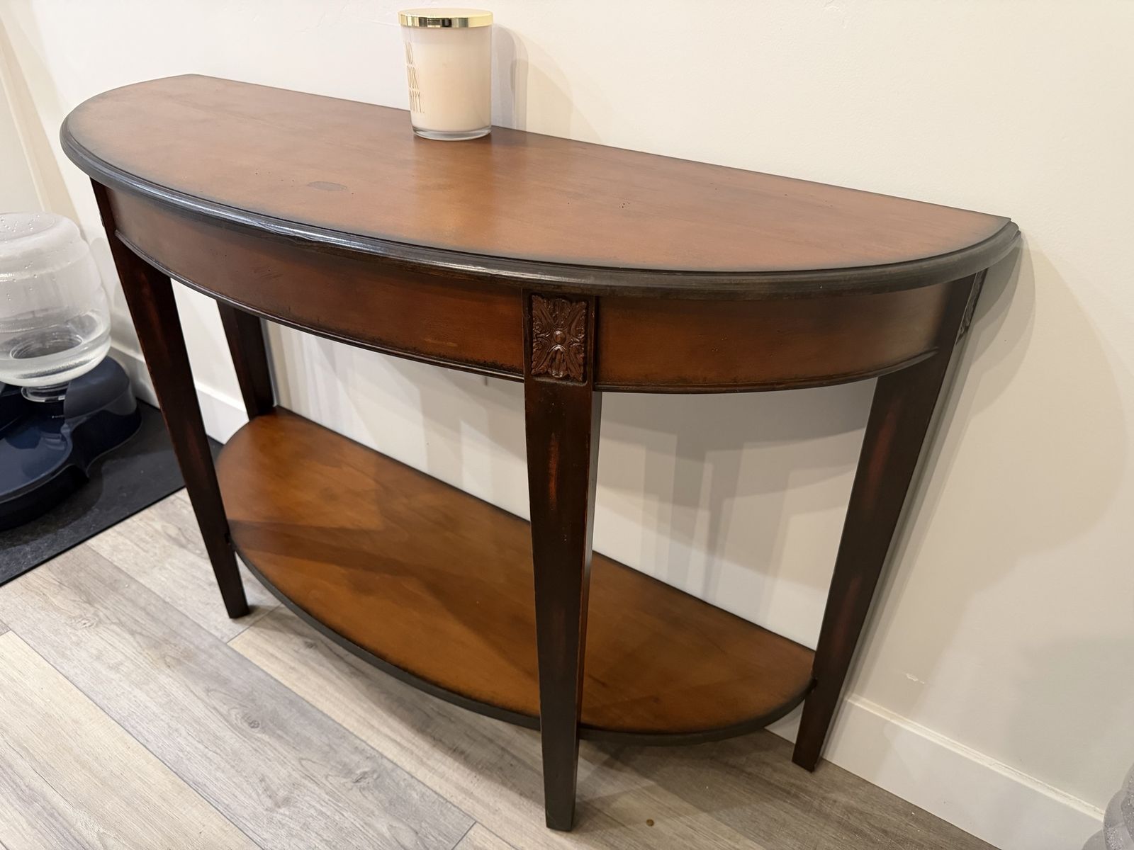 Elegant Half-Moon Console Table / Hall Table with Carved Wood Accents