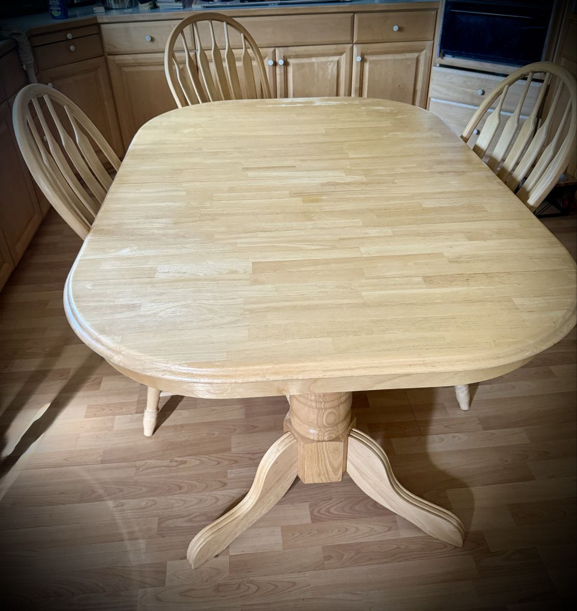 Solid Oak Dining Table with Hidden Leaf & 5 Chairs