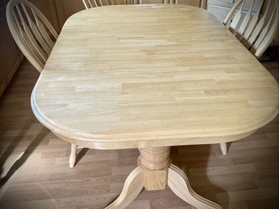 Solid Oak Dining Table with Hidden Leaf & 5 Chairs