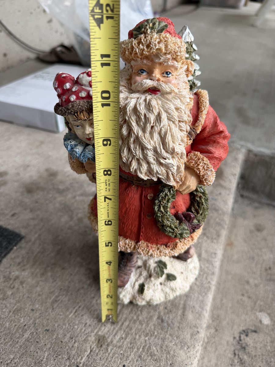 Vintage Santa Claus Figurine with Doll and Toy Bag - 11 Inches
