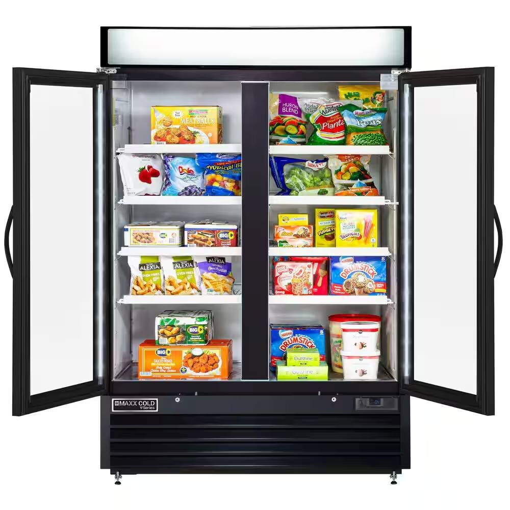 V-Series 54 in. 48 cu. ft. Freezer Manual Defrost Upright Freezer in Black Double Glass Door