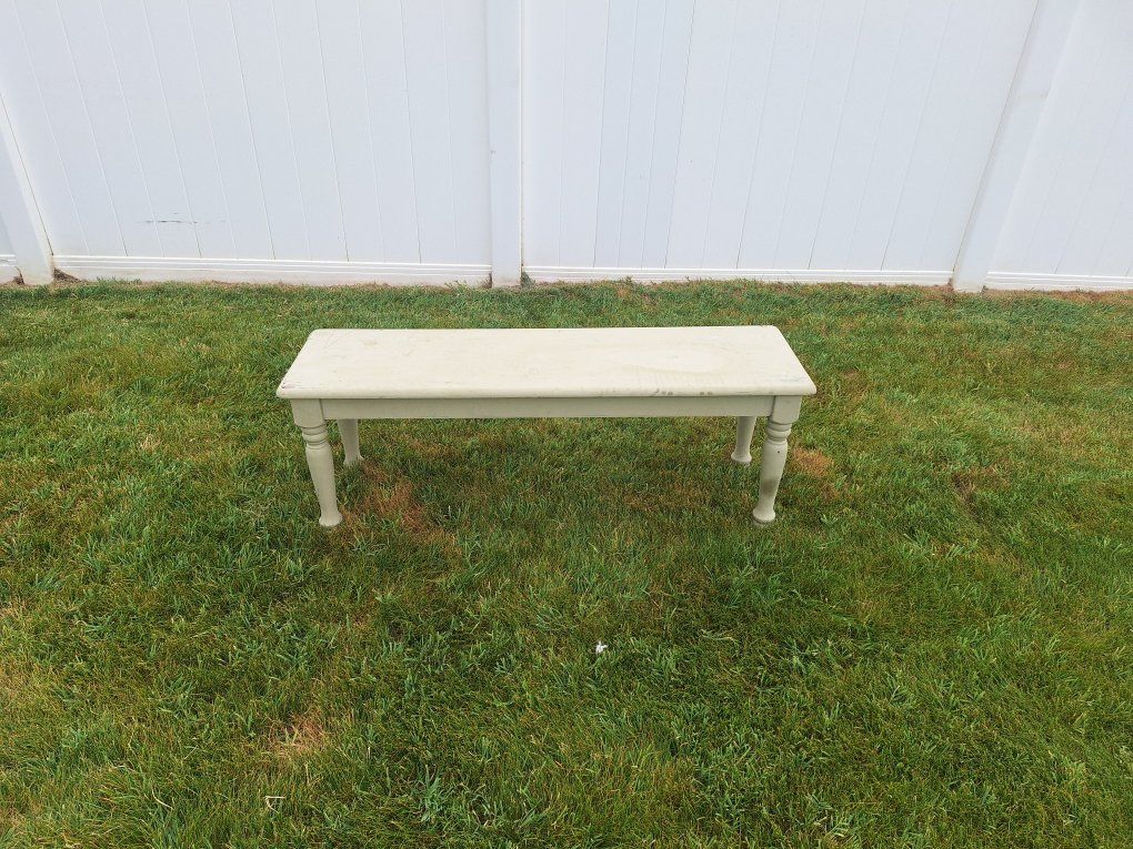 Vintage-Style Light Green Painted Wooden Bench - Turned Legs