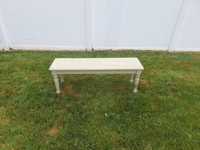 Vintage-Style Light Green Painted Wooden Bench - Turned Legs