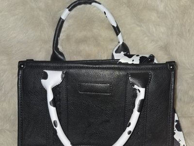 Cute Cow Print Mini Satchel Crossbody Handbag with Scarf