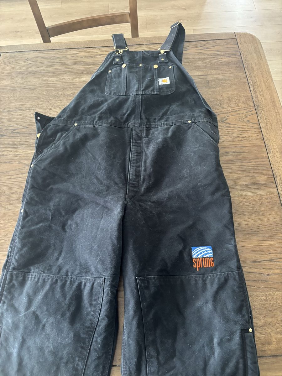 Carhartt R02 BLK Quilted Lined Black Duck Bib Overalls Size 46x34