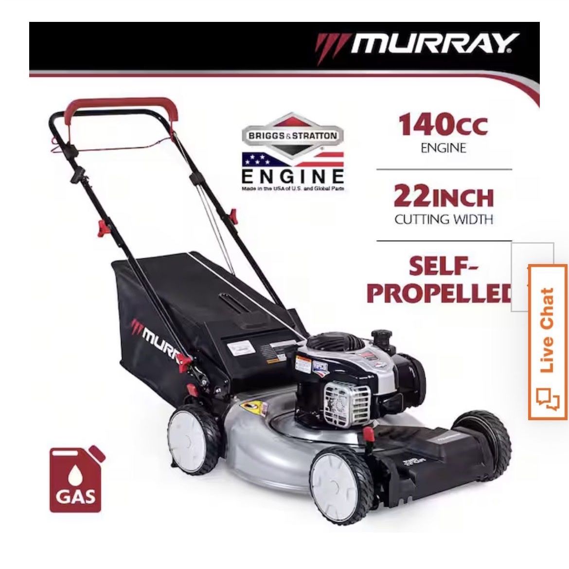 Brand New MURRAY MNA153003 22" Self-Propelled Gas Lawn Mower with Briggs & Stratton 140cc Engine