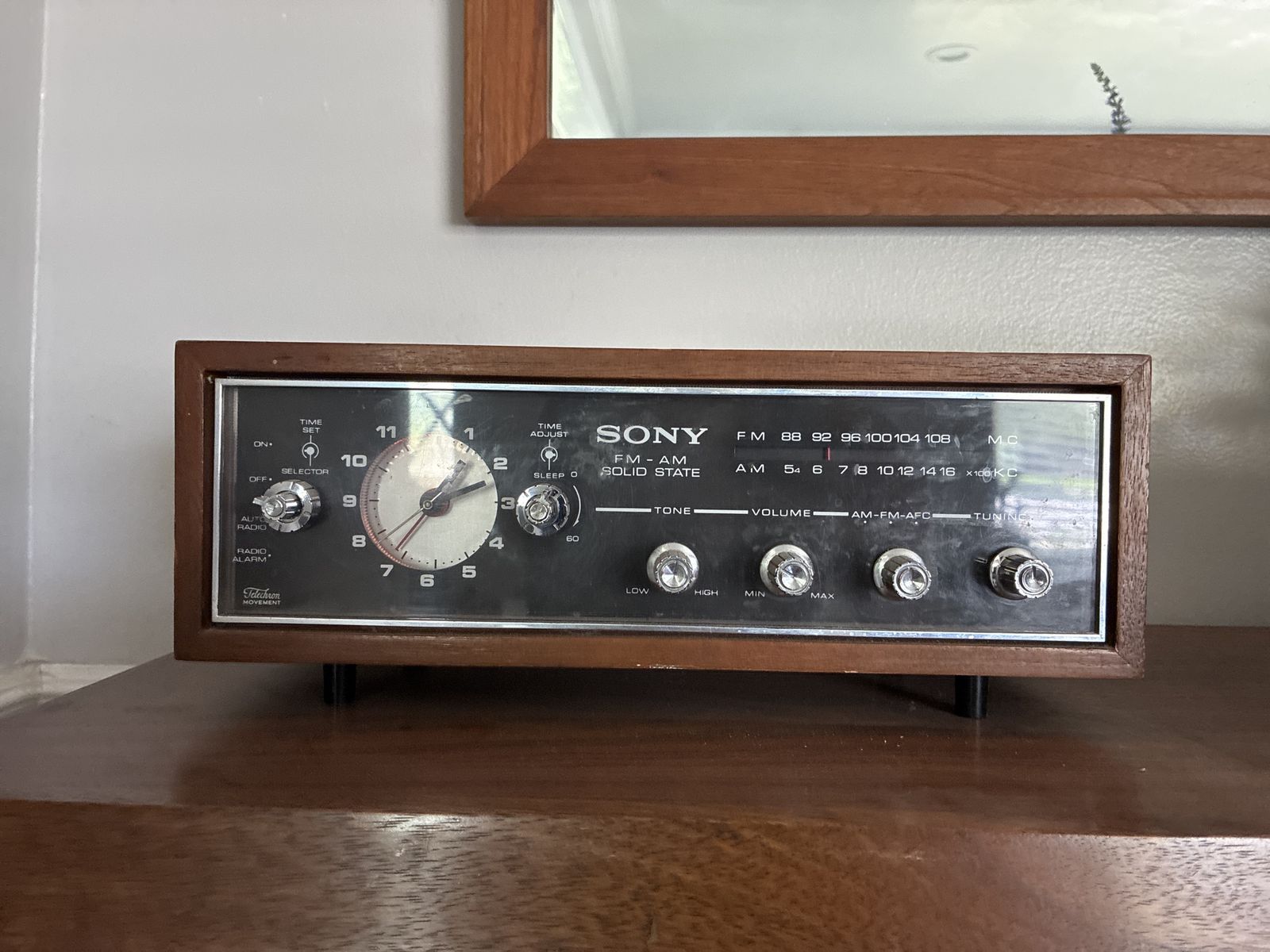 Vintage Sony clock radio walnut