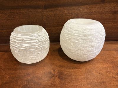 2 New Selenite Stone or Crystal Candle Holders