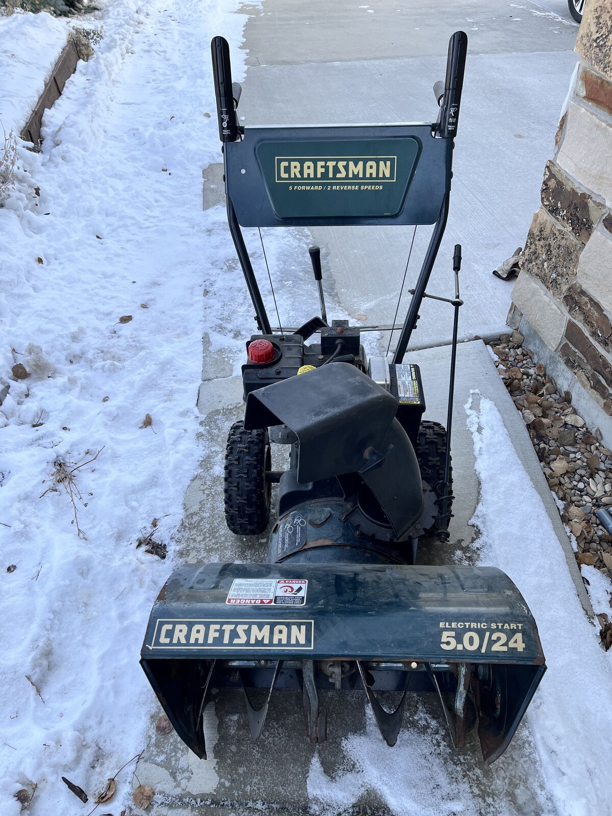 24” 5.0 HP Craftsman gas snowblower with electric start.   New carburetor.
