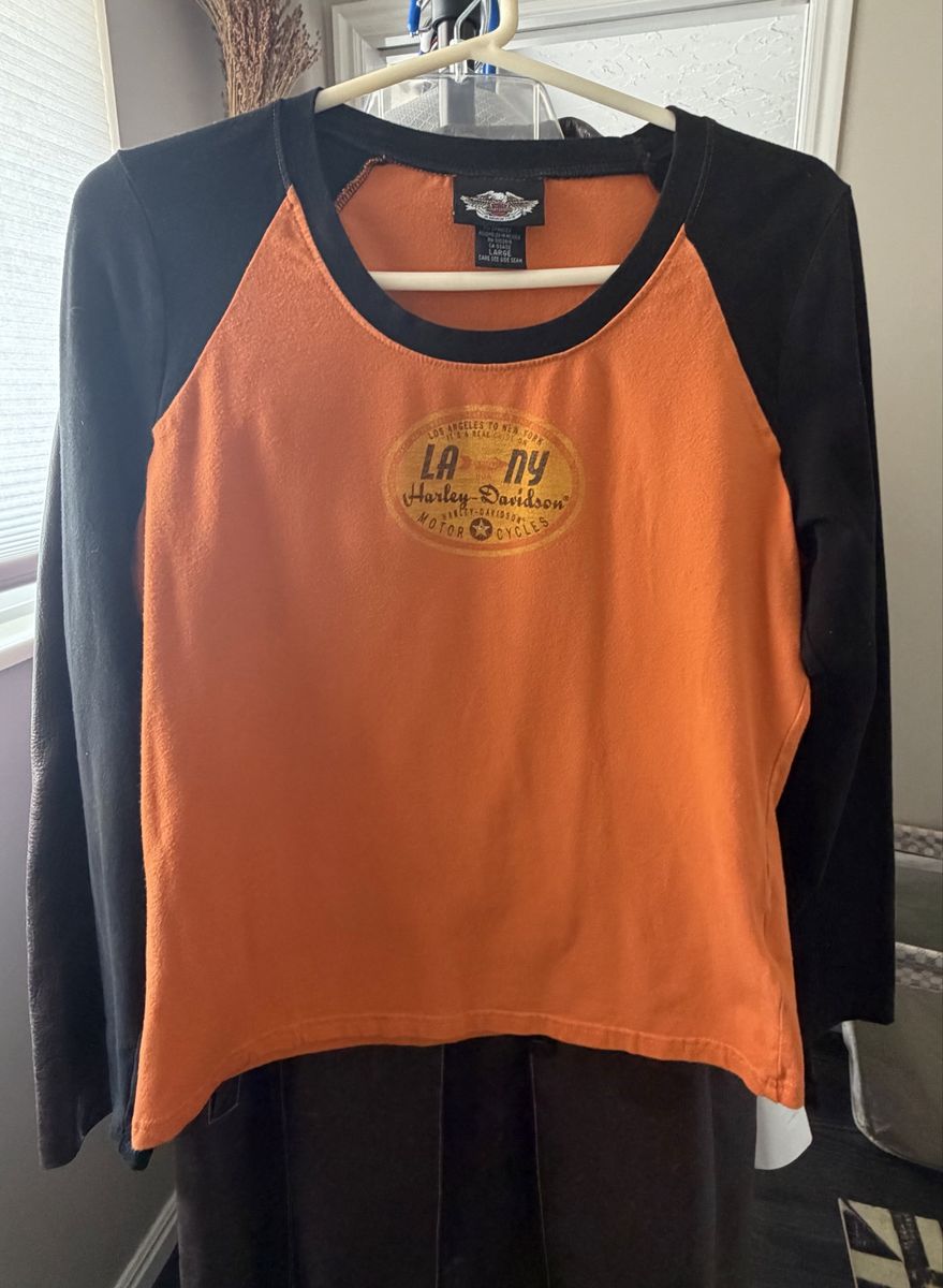 Harley-Davidson Women's Orange & Black Raglan Long Sleeve T-Shirt - Size Large