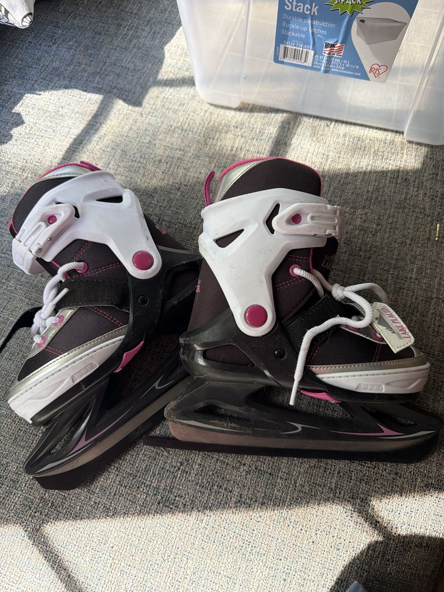 Lake Placid Glider Youth Ice Skates - Black/Pink, Adjustable Size 11-1