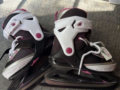 Lake Placid Glider Youth Ice Skates - Black/Pink, Adjustable Size 11-1