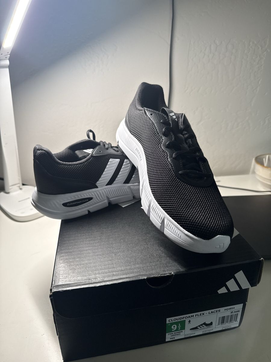 Adidas Cloudfoam Flex Laces Men's Sneakers Black White Size 9.5