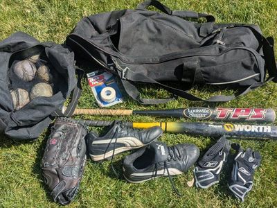 Softball set. Balls, Bats, Gloves, Shoes