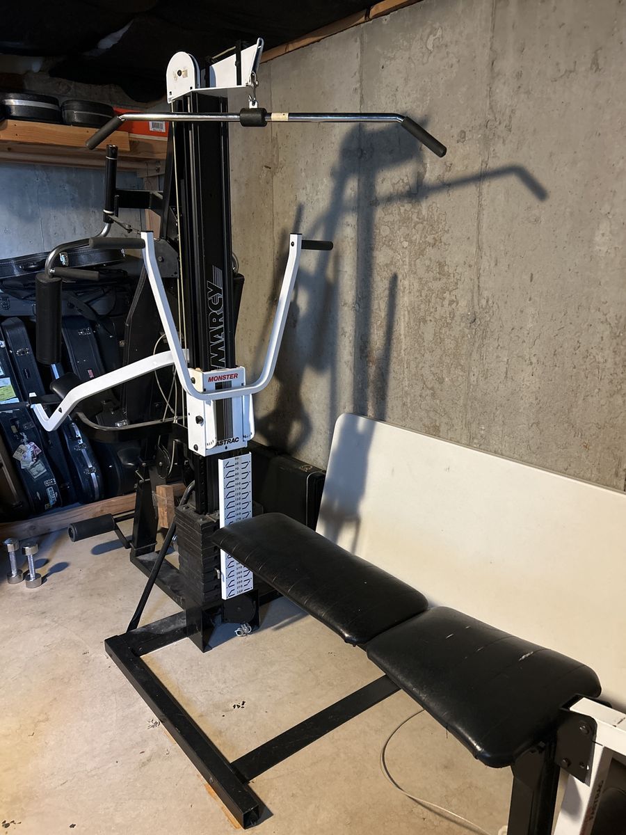 Marcy Monster Smith Machine Home Gym with Weight Stack and Bench - All-in-One Fitness