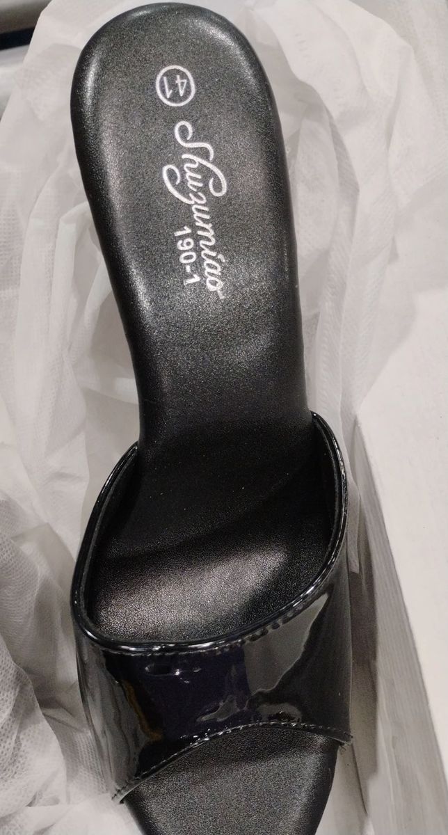 ShuZumiao 190-1 Women's Black Patent Leather Platform Heel Mules - US Size 9 / EU 41