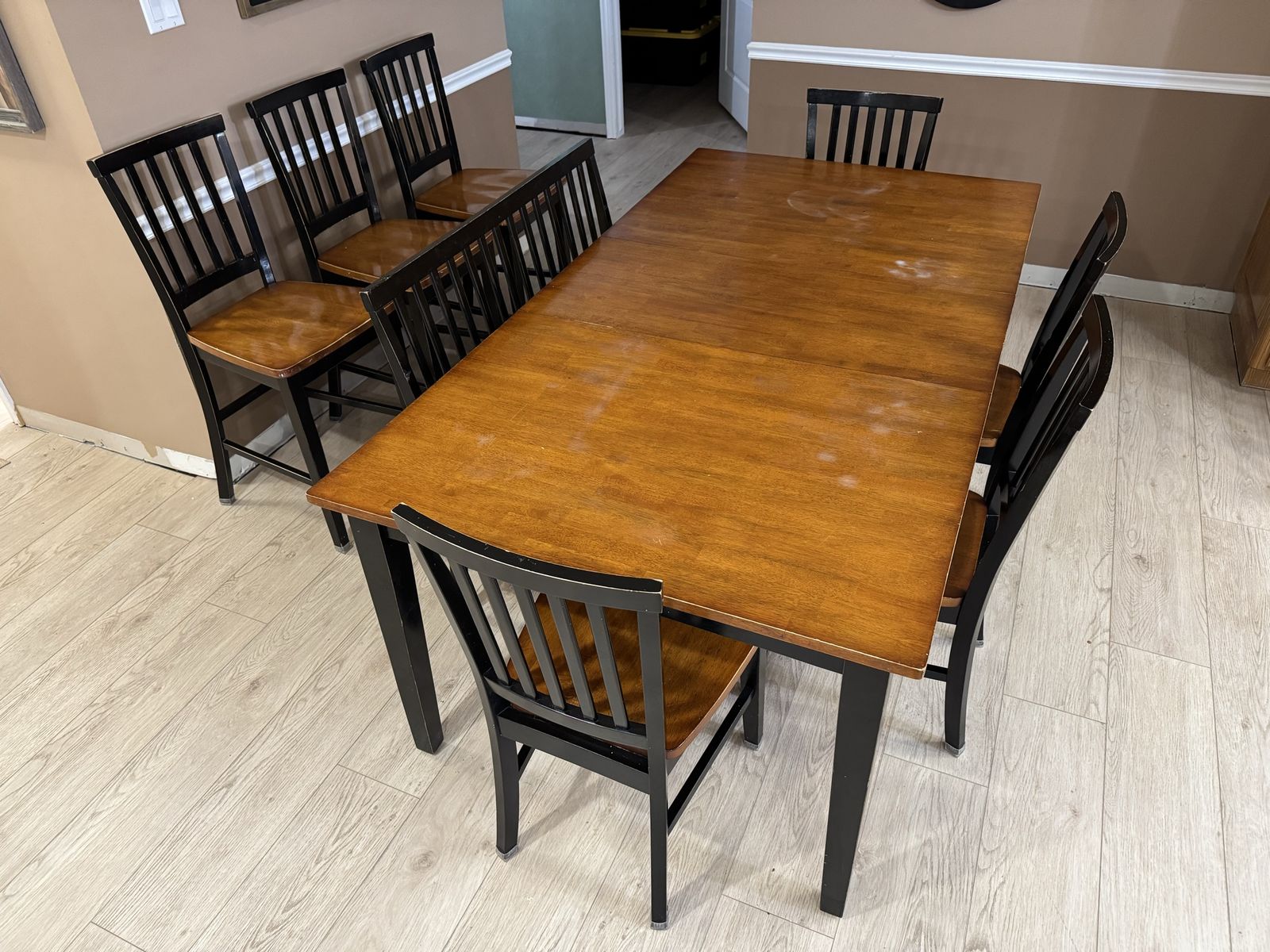 Extendable Wood Dining Table Set + Bench + Chairs + Matching Bar Stools
