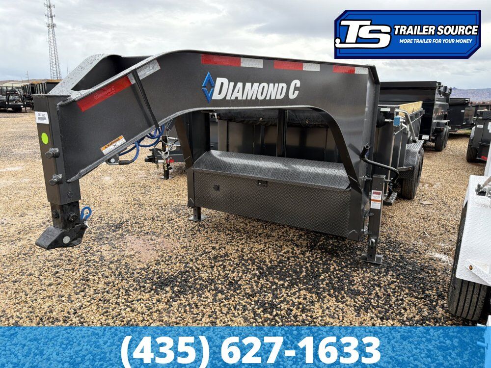7x14 Diamond C LPT-GN 208 Gooseneck Dump Trailer - 32" Sides - 18K GVWR - 18 Ply Tires, Board Brackets, Long Arm Tarp