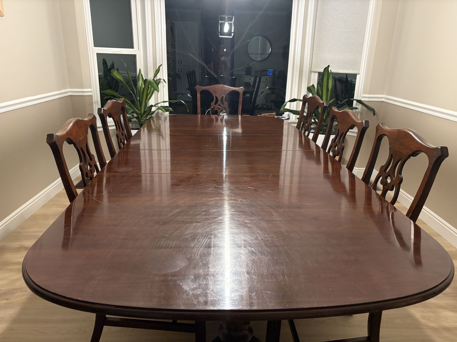 Dining Table + Cover + 6 chairs; seats up to 14