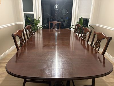 Dining Table + Cover + 6 chairs; seats up to 14