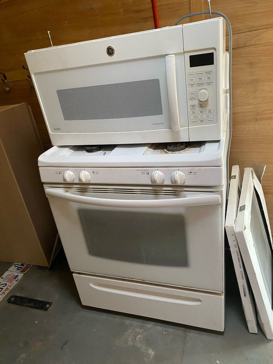 GE Profile Convection Microwave & Gas Range Stove Oven Set - White