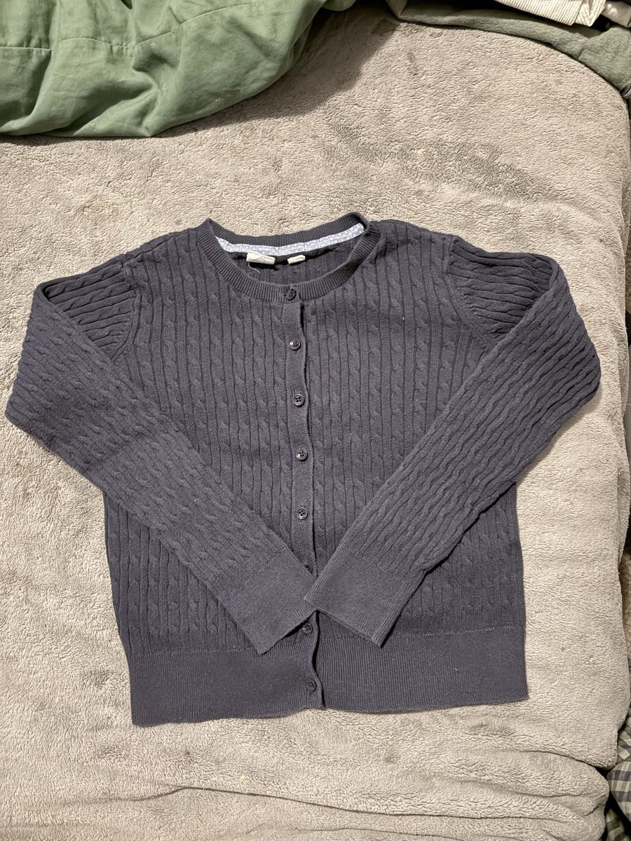 Lot of 2 Girls Long Sleeve Cardigans Size 10-12 Gray Cable Knit & Pink Rhinestone Button